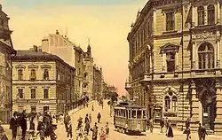 Tramvaj na křižovatce ulic 3 Maja a Wzgórze (1909)