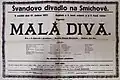 Plakát hry "Malá diva", Švandovo divadlo na Smíchově, premiéra 17. dubna 1921