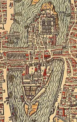 Ostrovy na mapě z roku 1575 s vyobrazením mlýna