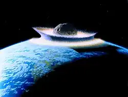 Dopad 1000km asteroidu na pravěkou Zemi