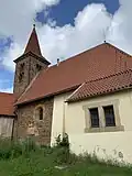 Pohled jihovýchod kostel Narození Panny Marie (Průhonice)