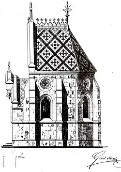 Původní pohled na boční stranu kaple Panny Marie architekta G. Meretty