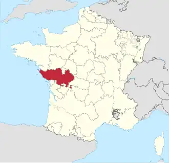 Poitou na mapě Francie v roce 1789