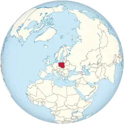 Map showing Poland in an orthographic projection