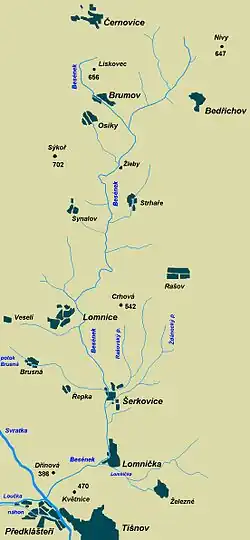 Mapa povodí potoka