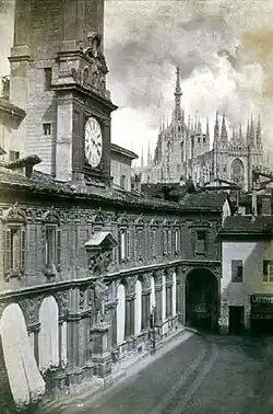 Milano, Palazzo dei Giureconsulti col passaggio Santa Margherita (před rokem 1865)