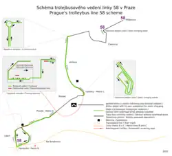 Schéma pražského trolejbusového systému (2022)