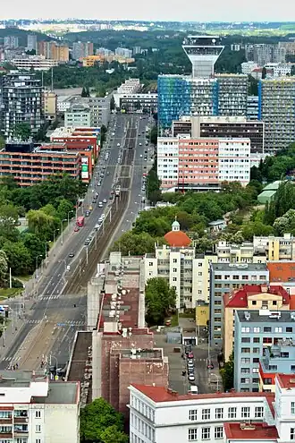 Olšanská ulice z Žižkovského vysílače