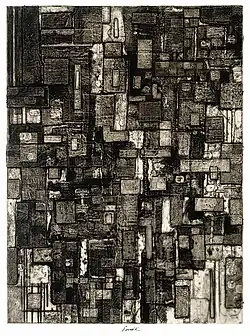 Pravoslav Sovák, Hommage à Franz Kafka (1961), lept, suchá jehla, lak, textil, papír