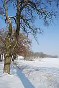 Pohled na komunikaci z obce směrem na Orlík nad Vltavou