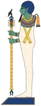 Bůh Ptah se spojeným žezlem vasem, džedem a anchem