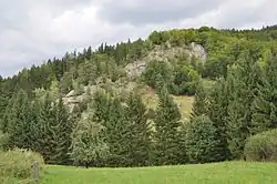 Bradlo Pulčínských skal se zbytky hradu