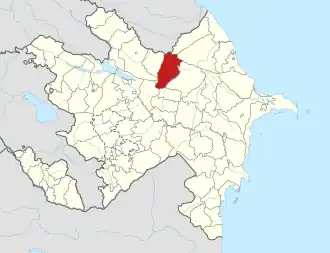 Mapa Ázerbájdžánu s vyznačeným rajonem Qəbələ