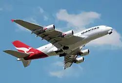 VH-OQA, letadlo zúčastněné incidentu (foto z května 2009, vzlet z Londýnského letiště Heathrow)