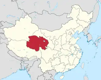 Provincie Čching-chaj (červeně) v Čínské lidové republice