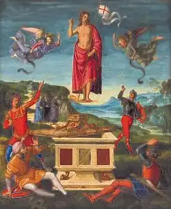 Vzkříšení Ježíše Krista (tzv. Kinnairdovo vzkříšení – podle bývalého majitele obrazu, lorda Kinnairda), Raffael Santi, 1502