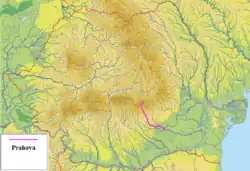 Mapa řeky Prahova (vyznačena růžově)
