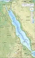 Mapa pohoří a oblasti okolí Rudého moře