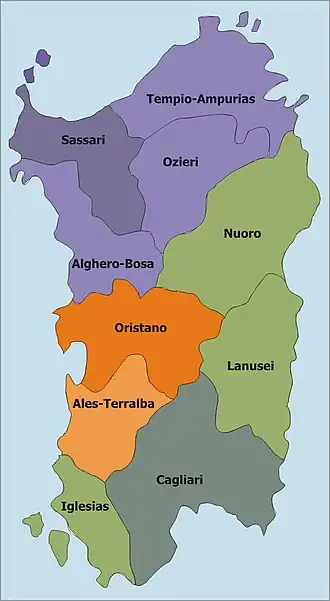 Arcidiecéze Oristano na mapě