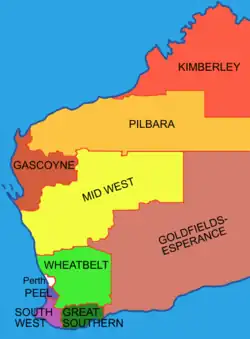 Pilbara na mapě Západní Austrálie