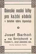 Reklama firmy Josef Barhoň (1907)