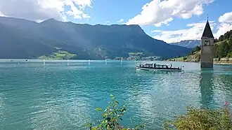 Kostelní věž na Reschensee