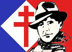 Kresba, motiv v pozadí symbolizuje francouzský odboj.