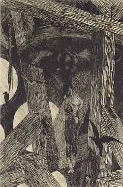 Oběšenec na zvonu rozm: 33,5x23,4 cm technika: gravírované foto umístění: Musée provincial Félicien Rops,Namur, Belgie