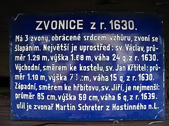 Nápis ze zvonice v Rovensku pod Troskami