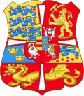 Znak Dánska za Frederika II., kdy obsahoval znak Norska (1559–1588)