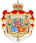 Dánský znak (1903–1948, Island je reprezentován sokolem, namísto dosavadní vykuchané ryby