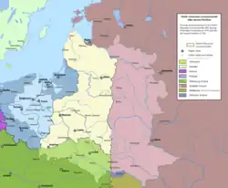 Hranice po 2. dělení Polska (1793)      Polsko-litevská unie      Rusko      Ruskem zabrané území