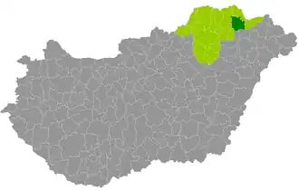 okres Sárospatak na mapě Maďarska