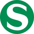 Bílé písmeno S zeleném kruhu