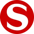 Původně bílé písmeno S červeném kruhu