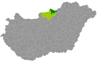 okres Salgótarján na mapě Maďarska
