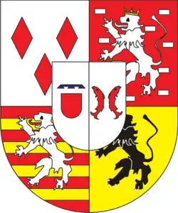 Erb rodu Salm-Reifferscheidt-Raitz užívaný po povýšení do knížecího stavu v roce 1790, dvě pole v srdečním štítku jsou chybně prohozená.
