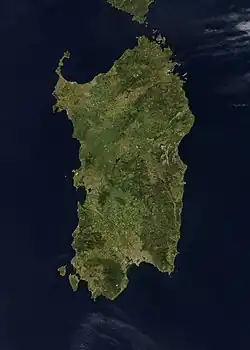 Satelitní snímek Sardinie