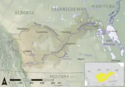 mapa povodí Severního a Jižního Saskatchewanu