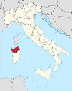 Provincie Sassari na mapě Itálie