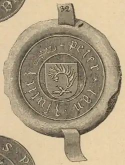 Pečeť Jana Čábelického ze Soutic z roku 1440 (reprodukce V. Krále z Dobré Vody, 1884)