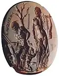 Apollón a Marsyas, Neronova pečeť, Řím, 1. století (stranově obráceno)