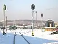 Seřaďovací návěstidla staršího a novějšího provedení v žst. Praha ONJ.
