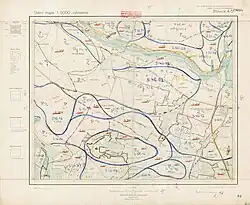 Bonitační mapa v měřítku 1 : 5 000 zobrazující místa půdních sond, půdních typů a hodnoty BPEJ.
