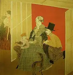 Horanda Fūzoku (obrázek holandského žánru) kolem roku 1863 na hedvábí