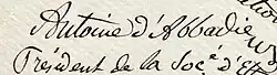 Antoine Thomson d'Abbadie – podpis