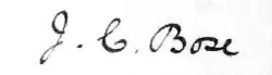 Džagadíščandra Bose – podpis