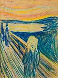 První verze z roku 1893, pastel na lepence. Zde si Munch mapoval základy kompozice.