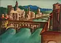Florencie (1929), kvaš, tužka podkresba, akvarel, pastel, kresba perem, tuš