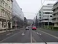 Radlická ulice, řazení pro odbočení do Ostrovského ulice